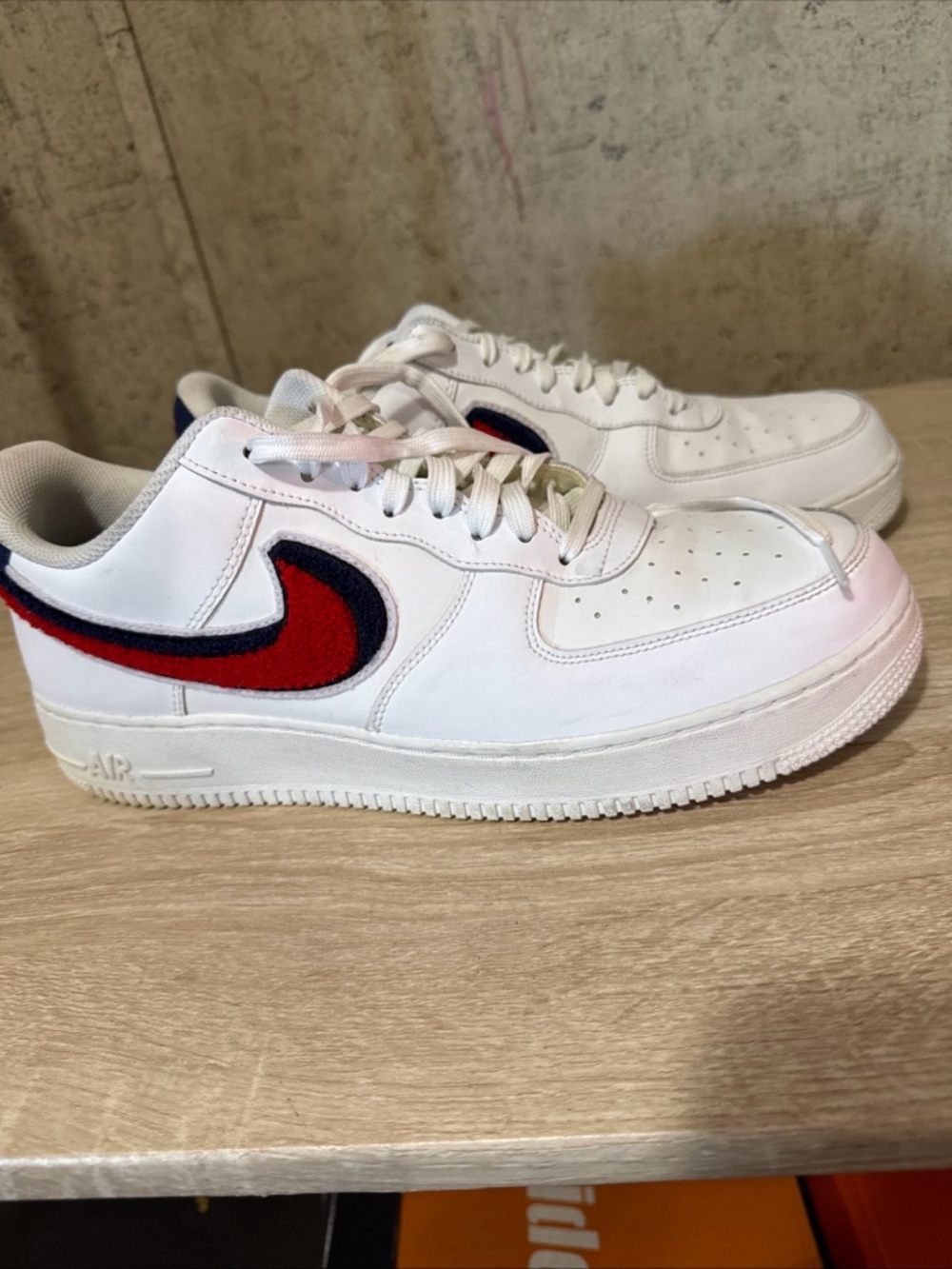 Nike White Air Force 1 with Red & Navy Swoosh